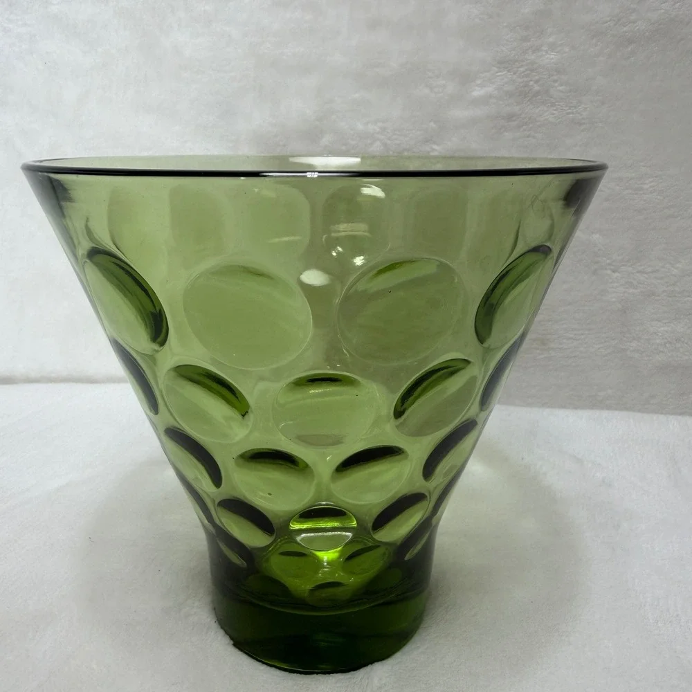 VTG Hazel Atlas Avocado Green Dot El Dorado Candy Dish Thumbprint MCM‎